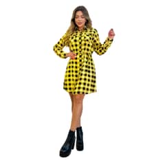 MPROPIA - Vestido Corto Mujer Algodón Blusón Manga Larga Cuadrille 0021