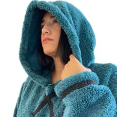 UNICO DISEÑO - Polerón Unicolor Corderito polar con gorro invierno Oversize