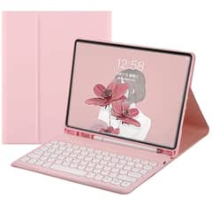 PUREPOWER - Funda con teclado y mouse para Galaxy Tab S7 o S8 Plus - Rosada