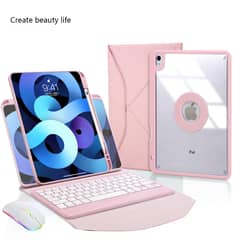 PUREPOWER - Funda con teclado en español y Mouse para iPad 9, 8 o 7 10.2" - Rosado.