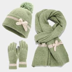 TIOZONEY - Gorro de lana Bufanda Guantes 3 Pcs Set
