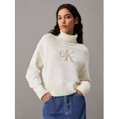 CALVIN KLEIN - Sweater Chenille Monologo Crema