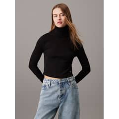 CALVIN KLEIN - Polera LS Woven Label Negro