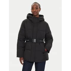 CALVIN KLEIN - Parka Logo Belt Puffer Negro