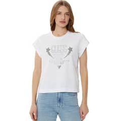 GUESS - Polera Ss Cn Sleeves Strass Detail Blanco