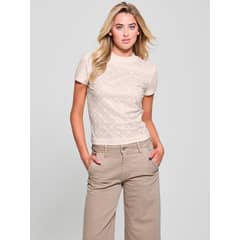 GUESS - Polera Ss Mock Neck All Over Logo Tee Blanco