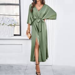DANWEILE - Vestido elegante holgado con escote en V para mujer - verde