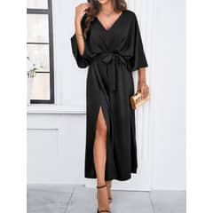 DANWEILE - Vestido elegante holgado con escote en V para mujer - negro
