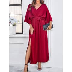 DANWEILE - Vestido elegante holgado con escote en V para mujer - rojo