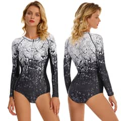 ORILWAYO - Traje de Baño Entero Manga Larga Mujer - Blanco y Negro