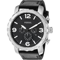 FOSSIL - Reloj Nate JR1436 Negro De Cuero Piel Para Hombre