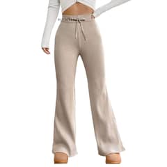 AGW - Pantalón Lanilla Tejido Palazzo Tiro Alto Elasticados Wide Leg