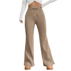 AGW - Pantalón Lanilla Tejido Palazzo Tiro Alto Elasticados Wide Leg