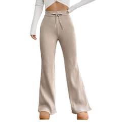 AGW - Pantalón Flare Lanilla Tejido Palazzo Tiro Alto Elasticados Wide Leg