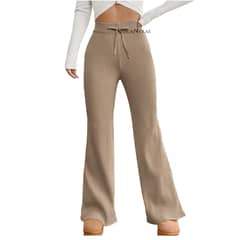 AGW - Pantalón Flare Lanilla Tejido Palazzo Tiro Alto Elasticados Wide Leg