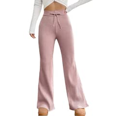 AGW - Pantalón Lanilla Tejido Palazzo Tiro Alto Elasticados Wide Leg