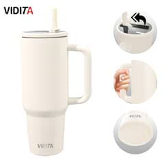 VIDITA - Mug Vaso Termico 1200ml Con Bombilla Plegable Color Blanco Crema