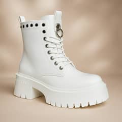 PAND G - Bototos Mujer Plataforma - Blanco con Tachas y Suela Alta - 7726