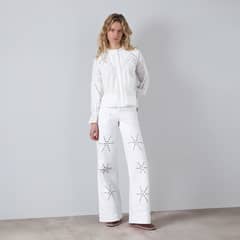 RAINDOOR - Pantalón Flores Tachas Wide Leg Mujer