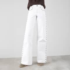 RAINDOOR - Pantalón Remaches Blanco Straight Mujer