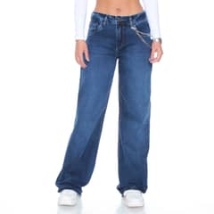 WADOS - JEANS RECTO SKATER TIRO ALTO PRETINA BASICA 1 BOTON APLICACION CADENA