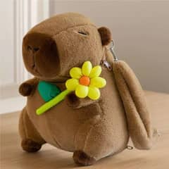 GENERICO - Bolso Mochila Capibara con Flor Amarilla Diseño Kawaii Infantil