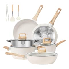 EVERSO - 12 Piezas Bateria De Cocina Ollas Granito Antiadherente Blanco