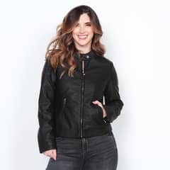 WADOS - CHAQUETA MANGA LARGA CUERO ECOLOGICO CUELLO MAO Y CIERRES