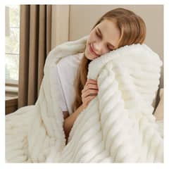 ALMA & DECO - Frazada Manta Coral Acanalada Sherpa Bco. 2 Plazas o king Premium