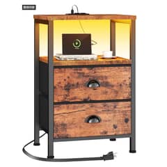 YOMYM - Mesita de noche multifuncional con cajón+lámpara+portalámparas38×35×60