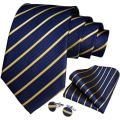 SN SONEC - Corbata formal azul amarillo seda hombre paño y colleras Blue Golden
