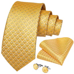 SN SONEC - Corbata amarilla hombre seda paño y colleras Solinario