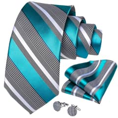 SN SONEC - Corbata formal a rayas hombre seda con paño y colleras Calipso Gris