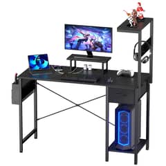 YOMYM - Escritorio de computadora doble con estante almacenamiento E1 PB 12 mm