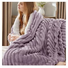 ALMA & DECO - Frazada Manta Coral Acanalada Sherpa Lila 2 Plazas o king Premium