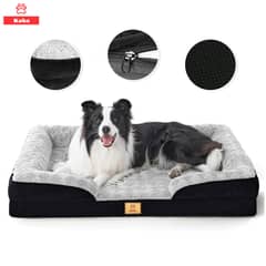 KOBA - Cama Antiestres Perro Colchon Ortopedica 90x63cm Negro Gris