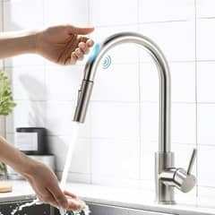 PUREPOWER - Grifo de cocina para lavaplatos monocromado extensible con sensor de movimiento