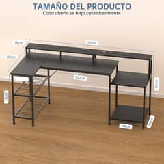 YOMYM - Escritorio de Computadora Multifuncional Con Doble Tablero Forma de L