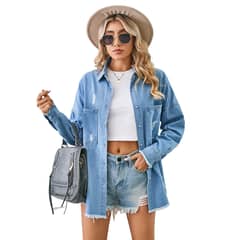 BLWOENS - Chaqueta con cuello y botones para mujer - Azul
