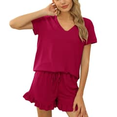 BLWOENS - Polera manga corta + shorts Mujer - Rojo