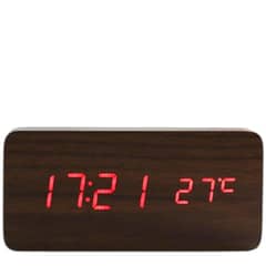 GENERICO - Reloj Despertador Digital Led Tipo Madera Decorativo A Pilas Café Oscuro R