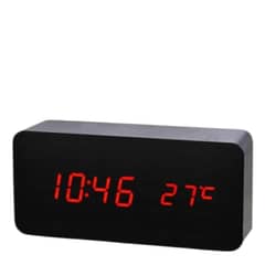 GENERICO - Reloj Despertador Digital Led Tipo Madera Decorativo A Pilas Negro R