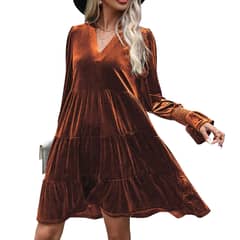 BLWOENS - Vestido de manga larga de primavera y otoño mujer - Marrón