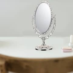 ZYLISS - Espejo de estilo europeo espejo de maquillaje de escritorio espejo ovalado Retro de doble cara para el hogar baño dormitorio plateado 1 ud