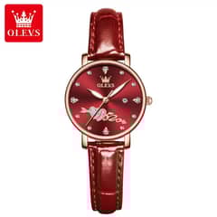 STARTECHOFFICE - Reloj elegante de mujer correa cuero rojo diseño corazón con cristales