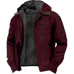 DANWEILE - Chaqueta con gorro y cuello para hombre - Rojo