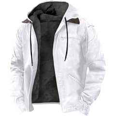 DANWEILE - Chaqueta con gorro y cuello para hombre - Blanco