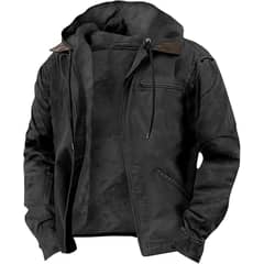 DANWEILE - Chaqueta con gorro y cuello para hombre - Negro
