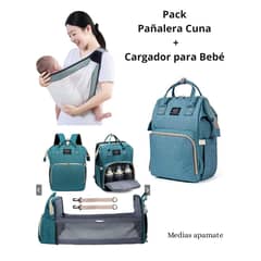 GENERICO - Pack Bolso Pañalera Cuna Expandible + Cargador para Bebe
