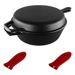 EVERSO - Sartenes Hierro Fundido 2 En 1 Dutch Oven 26cm + 2 Grip.